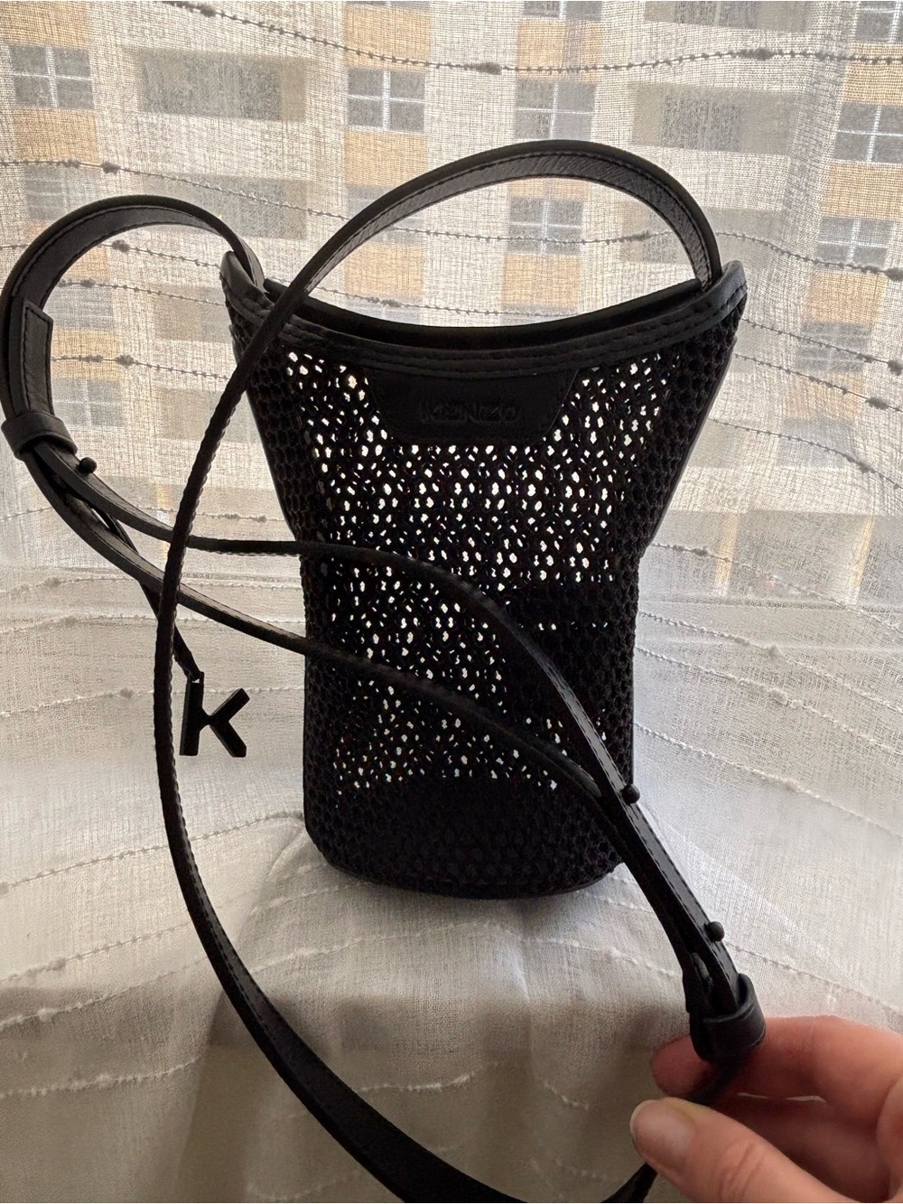 KENZO Black Knit Mesh and Leather Crossbody Bag
